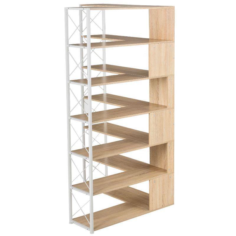 7-Tier Bookcase Home Office Bookshelf, L-Shaped Corner Bookcase with Metal Frame, Industrial Style Shelf with Open Storage, MDF Board-The Pop Home