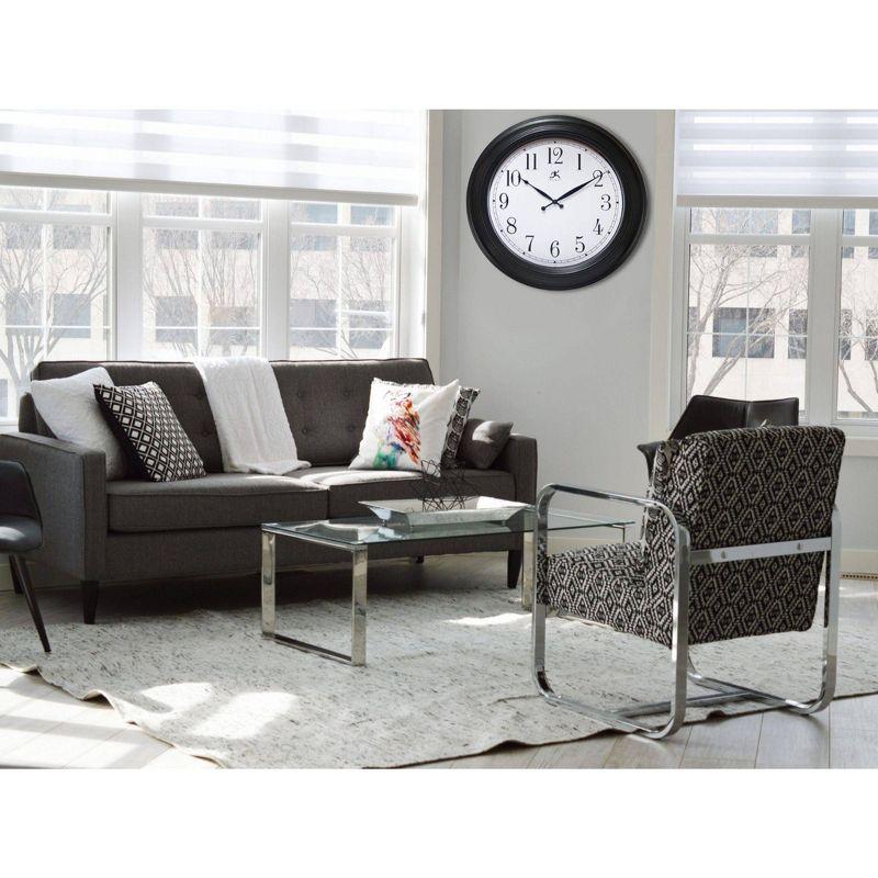 24-Inch Black and White Classic Wall Clock with Glass Cover