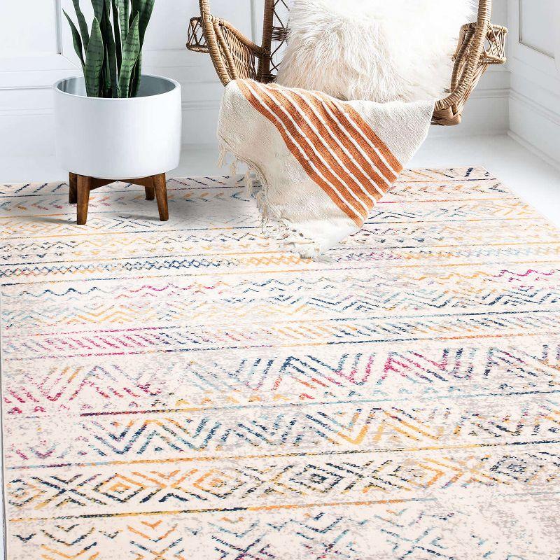 World Rug Gallery Geometric Distressed Bohemian Multicolored 5'x7' Area Rug