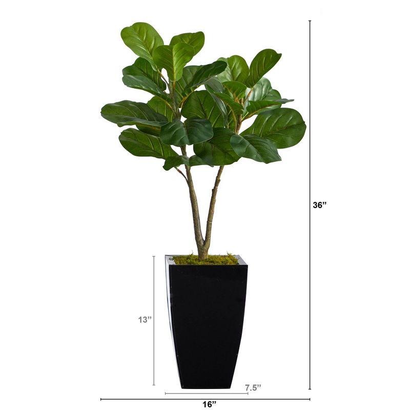 Nearly Natural 3-ft Fiddle Leaf Fig Artificial Tree in Black Metal Planter