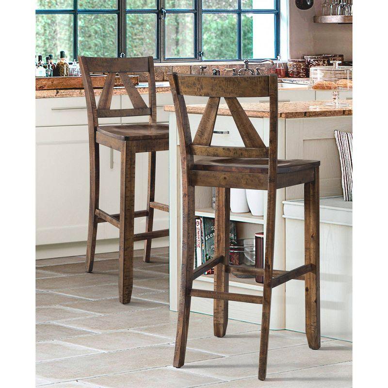 2pc 30" Flynn Barstool Set Walnut - Picket House Furnishings: Rustic Farmhouse Design, Wood Legs