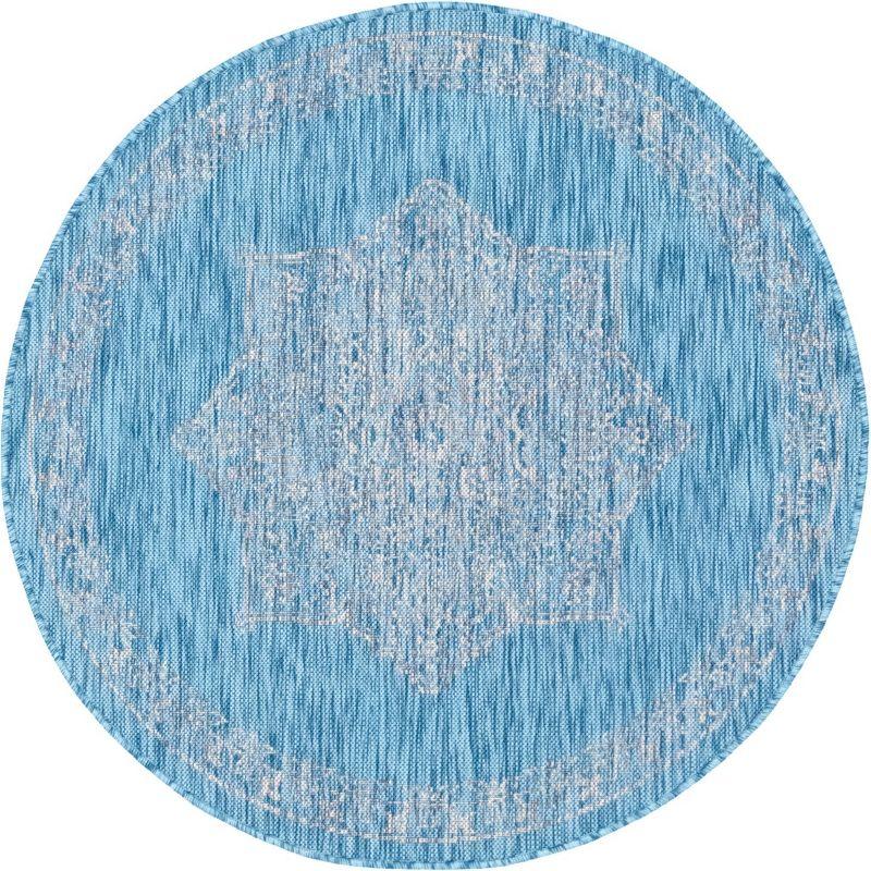Unique Loom 4' 1 x 4' 1 Round Indoor/Outdoor Traditional Light Aqua Area Rug