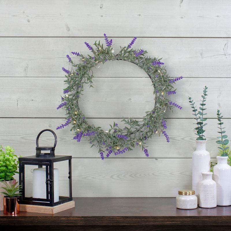 Northlight Pre-Lit Battery Operated Lavender Spring Wreath- 16" - White LED Lights