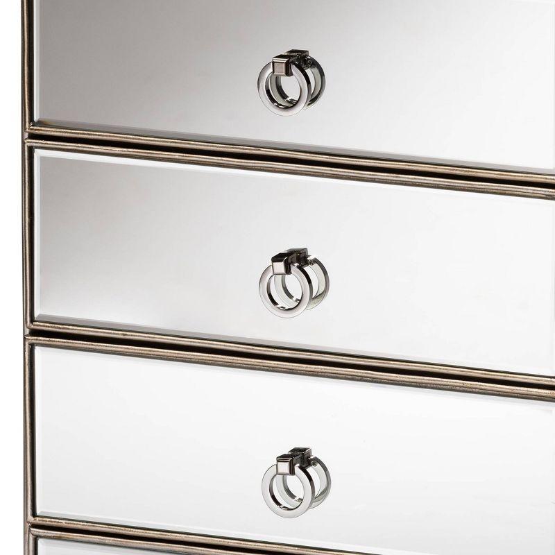 Ewan Mirrored 3 Drawer Nightstand Silver - Baxton Studio: Wood Frame, Reflective Surface, No Assembly Required