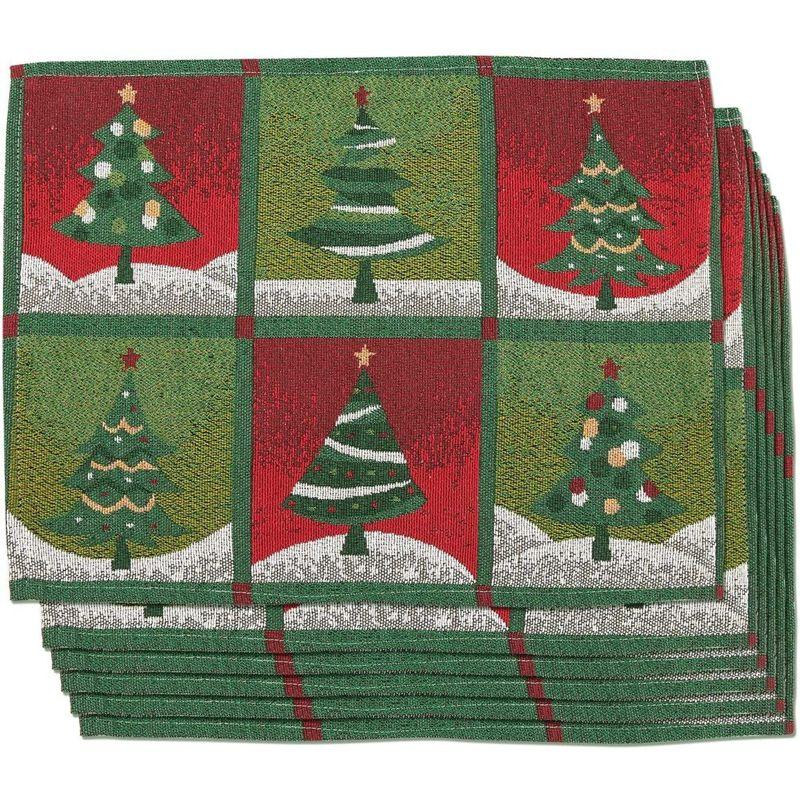 Set of 6 Christmas Tree Polyester Placemats in Red and Green