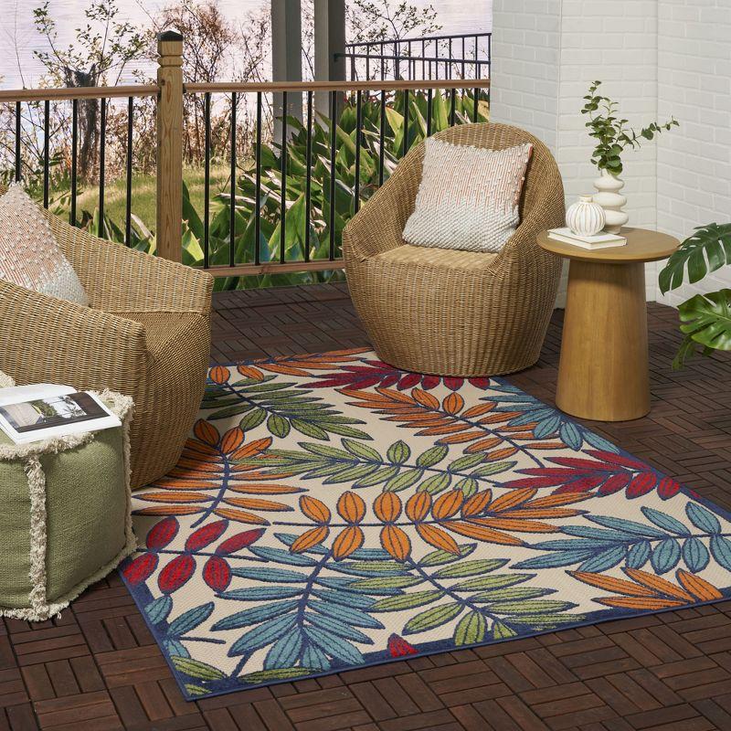 Nourison Aloha Floral Leaf Flatweave High-Low Indoor Outdoor Area Rug Multicolor 6' x 9'