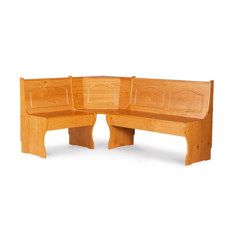 Linon 3pc Chelsea Pine Breakfast Corner Nook Dining Set Natural: Wood Frame, Trestle Base, Seats 6