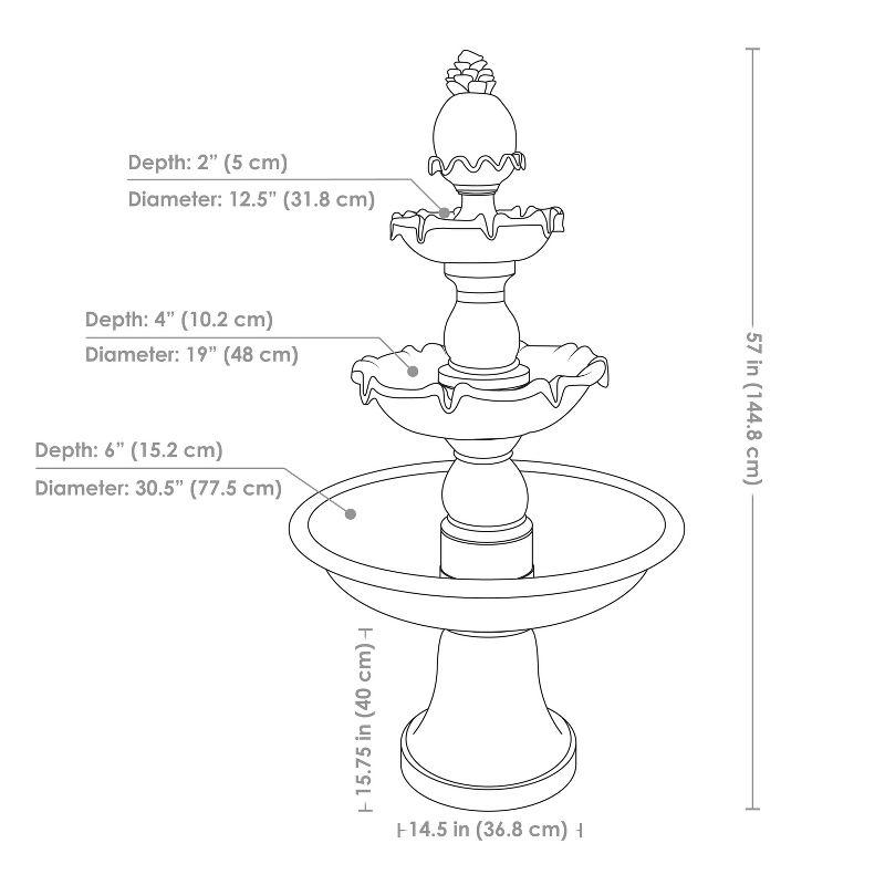 Sunnydaze Electric Fiberglass 3-Tier Welcome Pineapple Top Outdoor Water Fountain - 57" - White