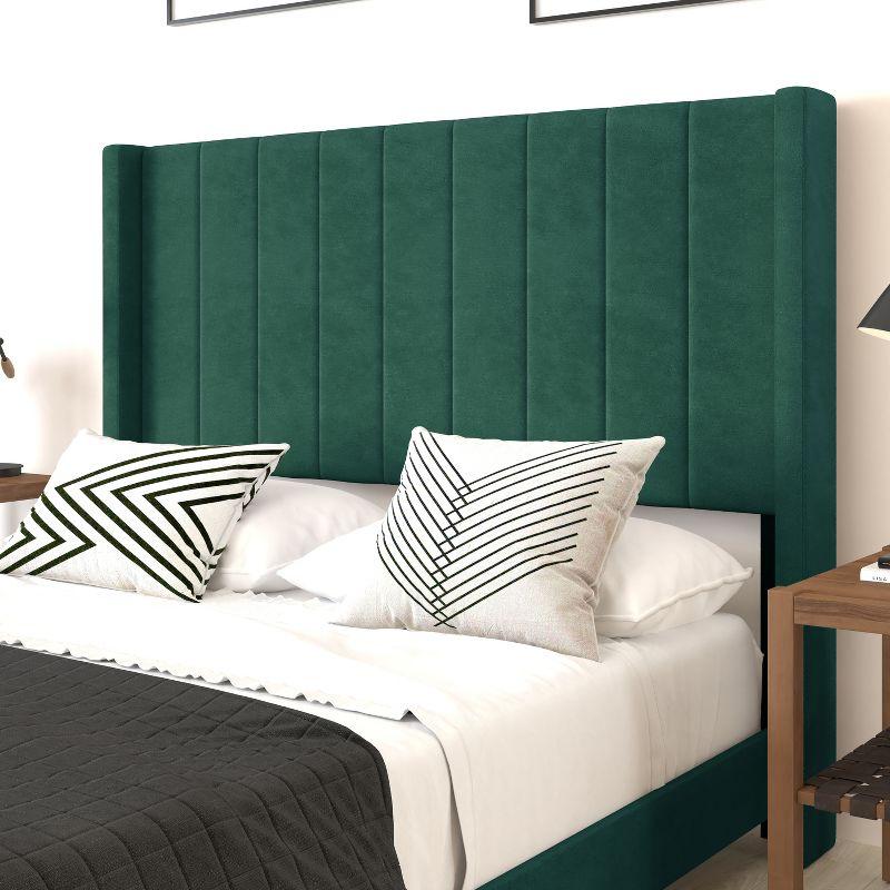 Emerald Velvet Queen Upholstered Platform Bed with Tufted Wingback Headboard