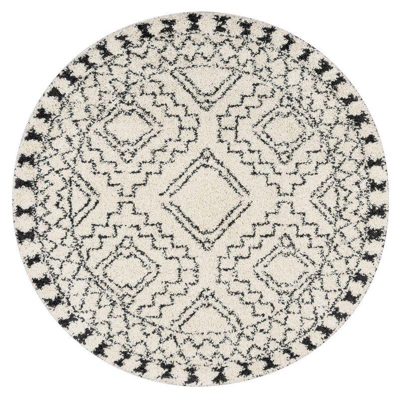 Nuloom Vasiliki Geometric 6 Round Shag Indoor Area Rug for Living Room Bedroom Dining Room Nursery, Off White/Charcoal