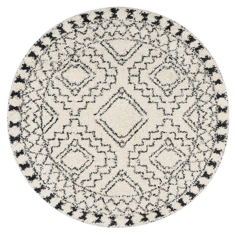 Off-White Round Moroccan Shag Area Rug with Tassels