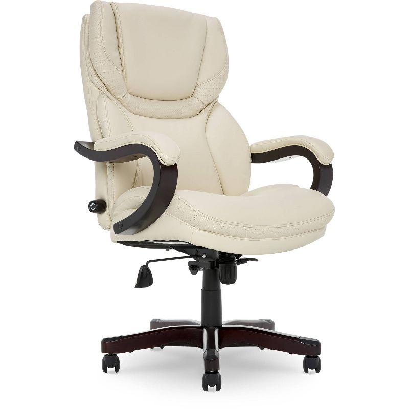 Big and Tall Executive Office Chair - Serta: Lumbar Support, Leather, Wood Finish