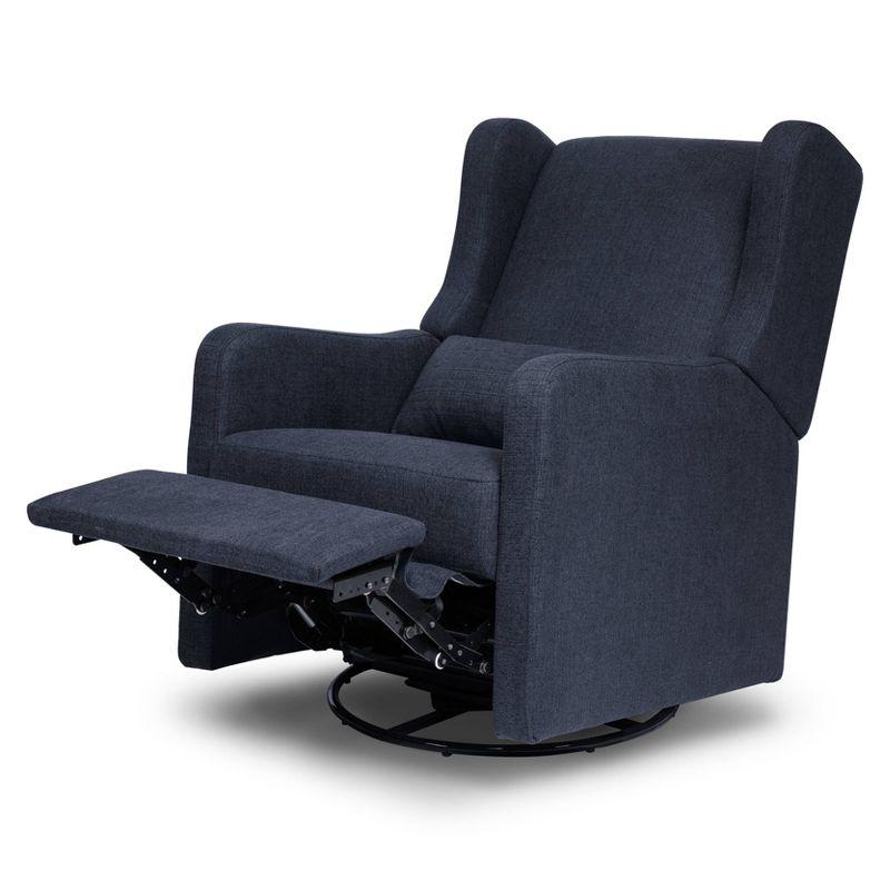 Navy Performance Linen 32" Swivel Recliner with Wood Accents