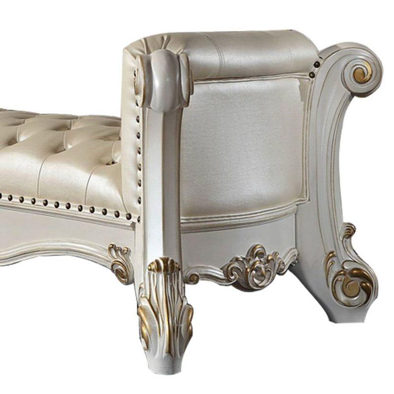 Acme Furniture 74" Vendome Ottoman and Bench Pearl Synthetic Leather and Antique Pearl Finish: Linen Upholstery, Metal Legs, No Tools Assembly