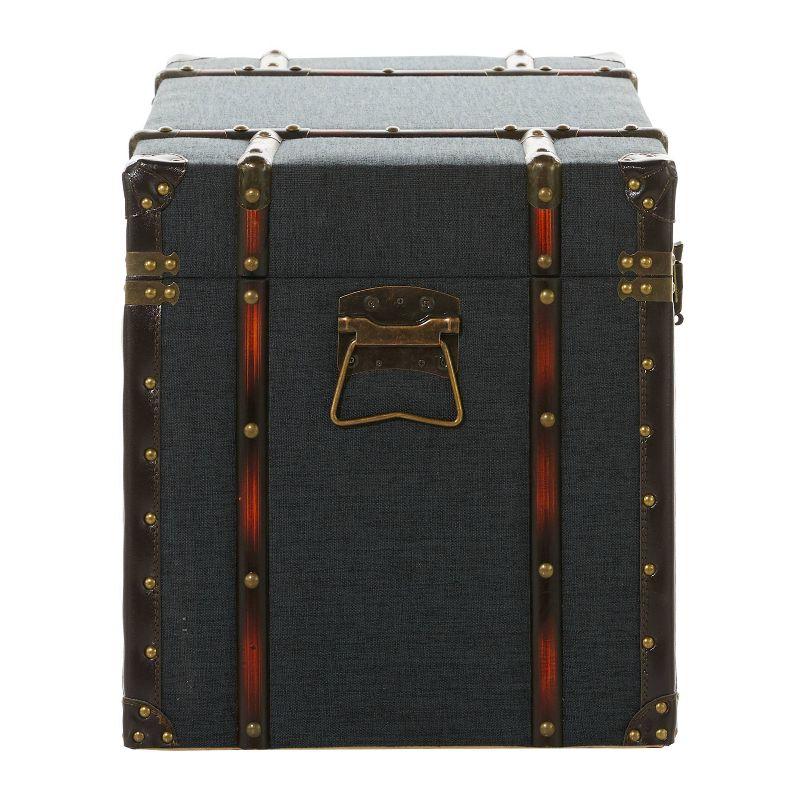 Set of 3 Traditional Wood Trunks Blue - Olivia & May: Upholstered, Linen, Leather, Brass Finishes, No Assembly Required