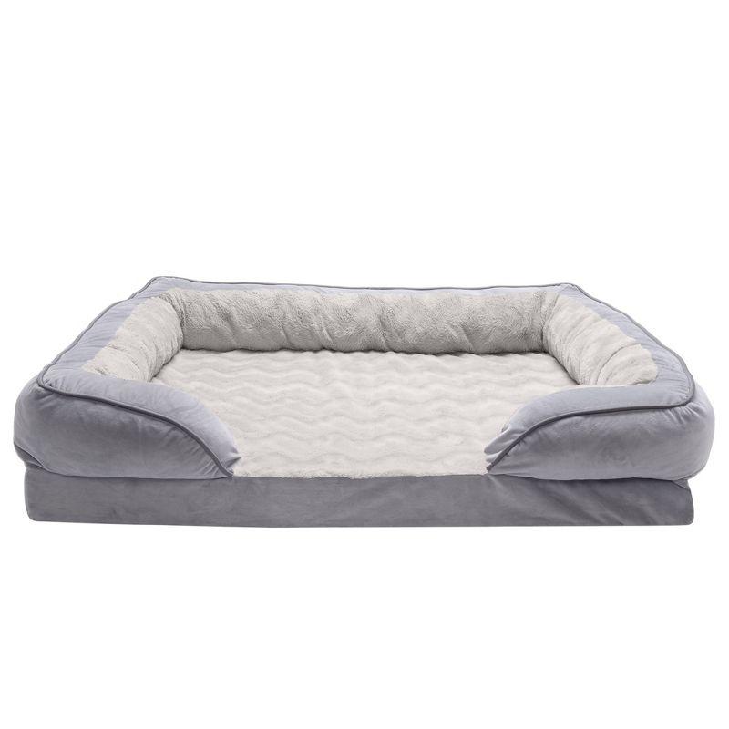 FurHaven Velvet Waves Perfect Comfort Cooling Gel Sofa Dog Bed - Jumbo, Granite Gray