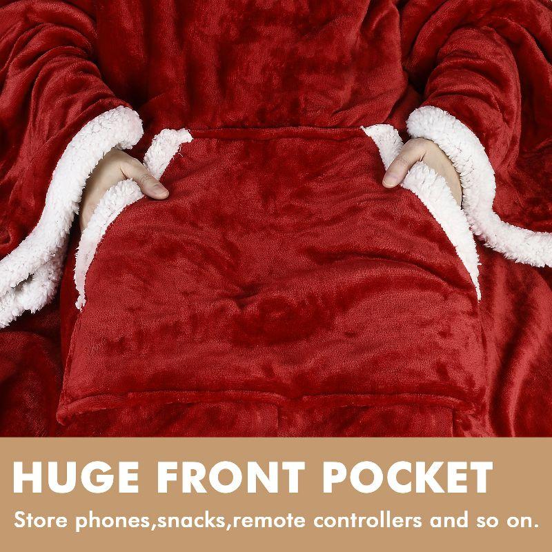Tirrinia Hood Wearable Blanket for Adult Women and Men, Super Soft Comfy Warm Plush Throw with Sleeves TV Blanket Wrap Robe Hoodie Cover for Sofa, Couch 72" x 55"