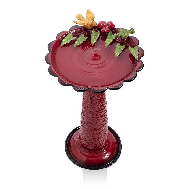 28" Metal Birdbath With Birds And Leaves - Red - Alpine Corporation