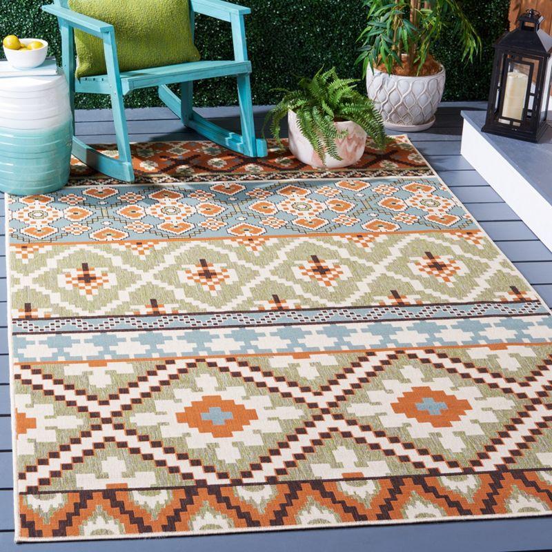 Veranda Green and Terracotta Floral Synthetic 59" Square Rug