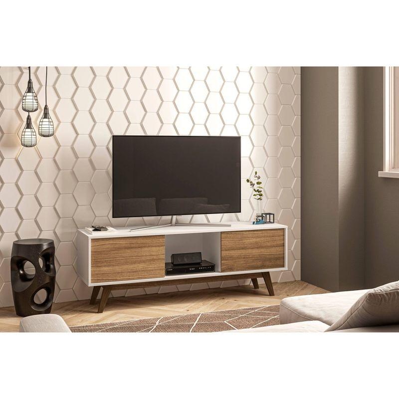 Sleek Dual-Tone White/Walnut TV Stand with Cabinet Storage