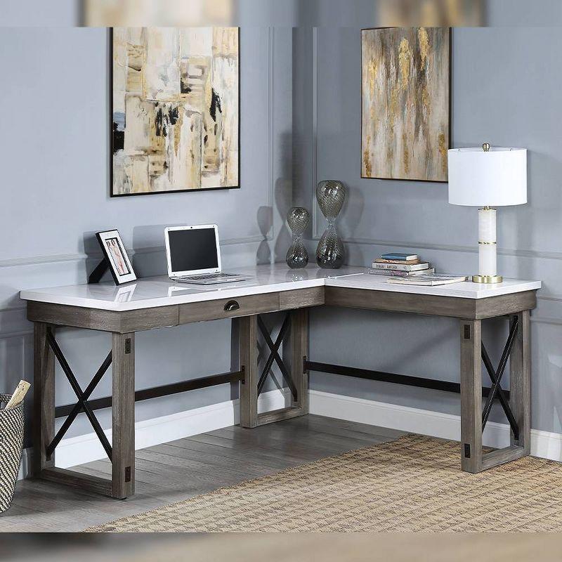 67" Weathered Gray Marble Top Corner Writing Desk with Drawer