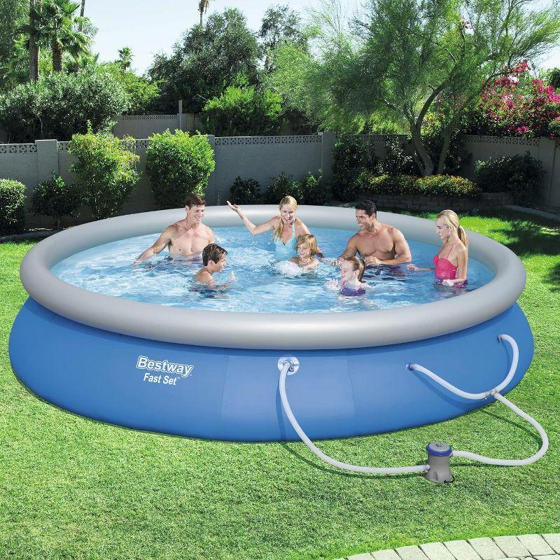 Bestway Fast Set PVC 15' Above Ground Round Inflatable Swimming Pool Set with 530 GPH Filter Pump