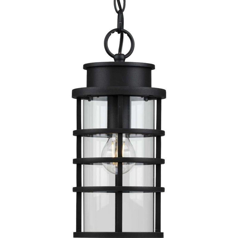 Progress Lighting, Port Royal, 1-Light Outdoor Hanging Lantern, Black, Clear Glass Shade