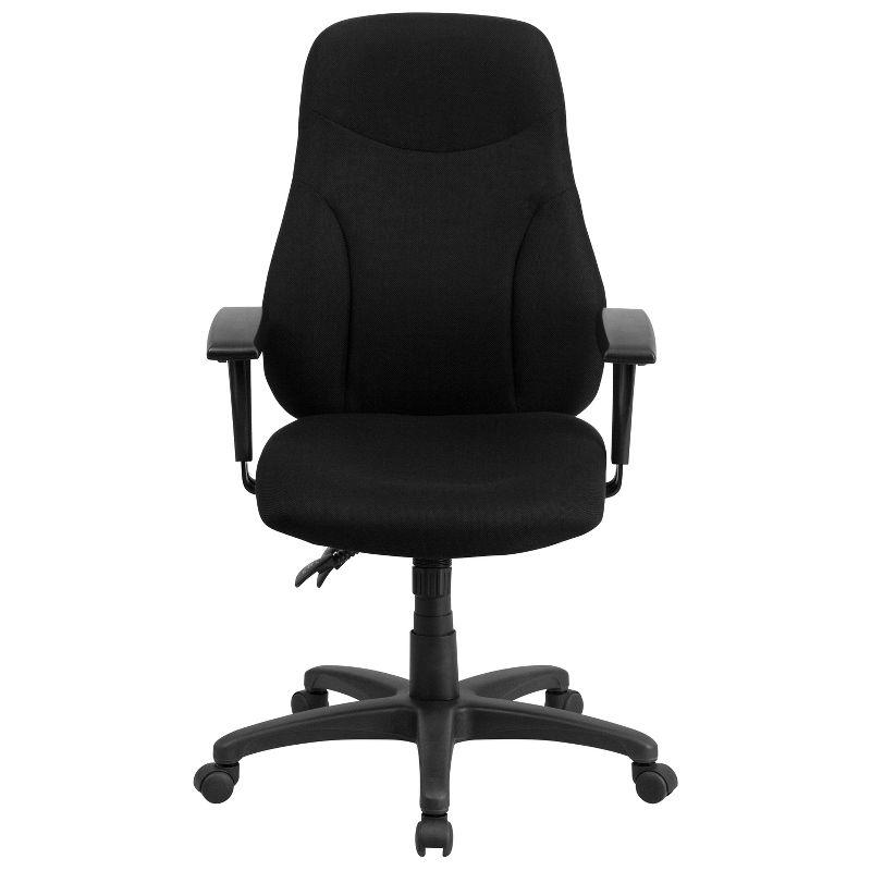 Flash Furniture High Back Black Fabric Multifunction Swivel Ergonomic Task Office Chair with Adjustable Arms