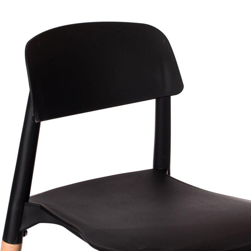 Fabulaxe Plastic Dining Chair Open Back with Beech Wood Legs, Black