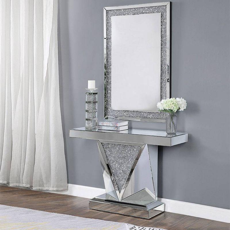 47" Mirrored Wood Console Table with Faux Diamonds