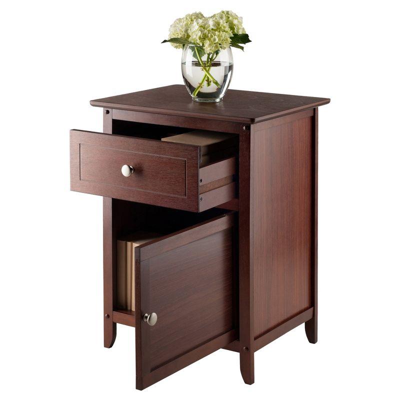 Eugene Nightstand Walnut - Winsome: Sturdy Wood, Cabinet Storage, Beveled Top