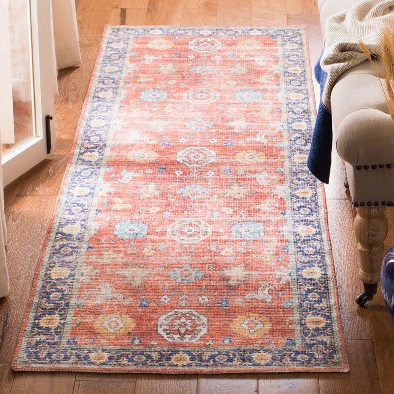 Saffron Blue and Rust Flat Woven Cotton Area Rug