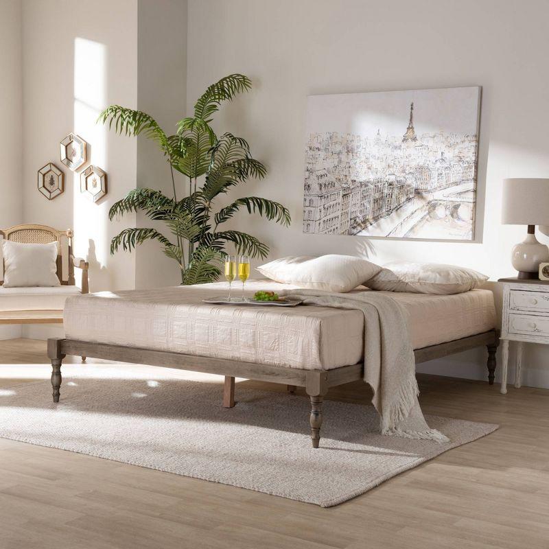 Iseline Antique Grey Solid Rubberwood Full Platform Bed Frame