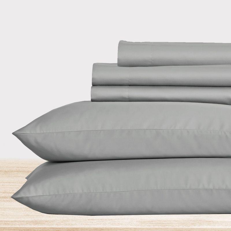 Light Gray Cotton Sateen Split King Sheet Set