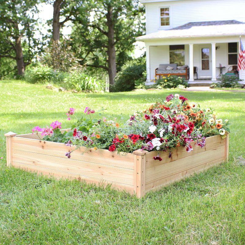 Sunnydaze Outdoor Square Wood Raised Garden Bed for Flower, Vegetable, and Herb Gardening - 48" Square - Brown