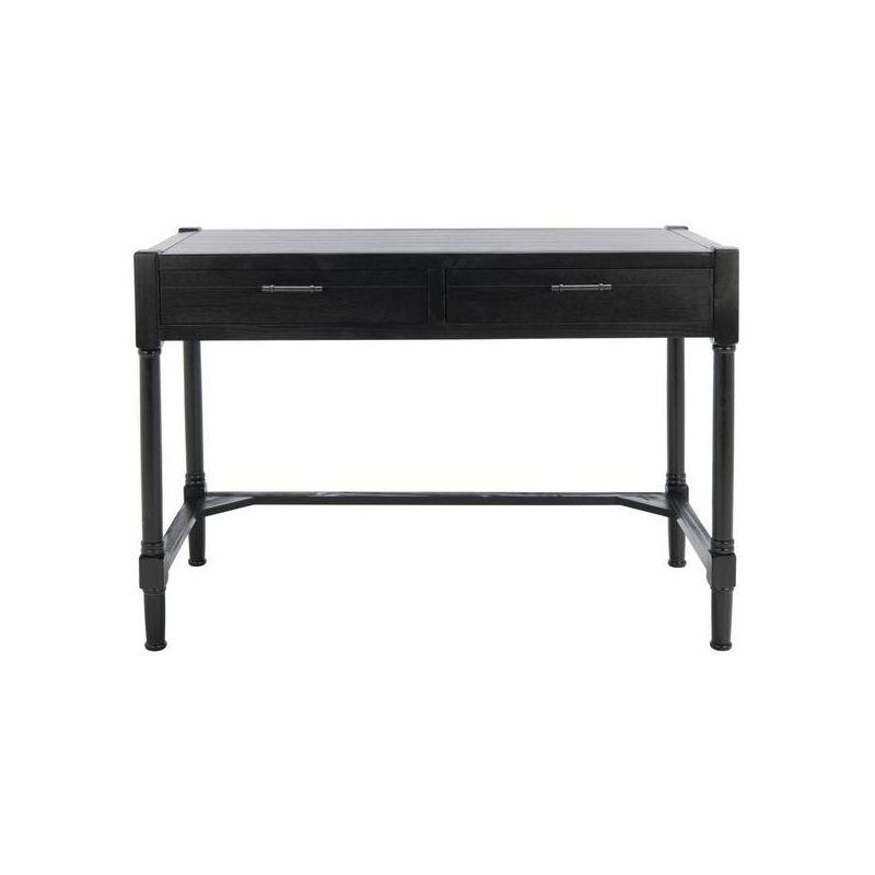 Elegant Carved Black Wood Writing Desk with Dual Storage Drawers