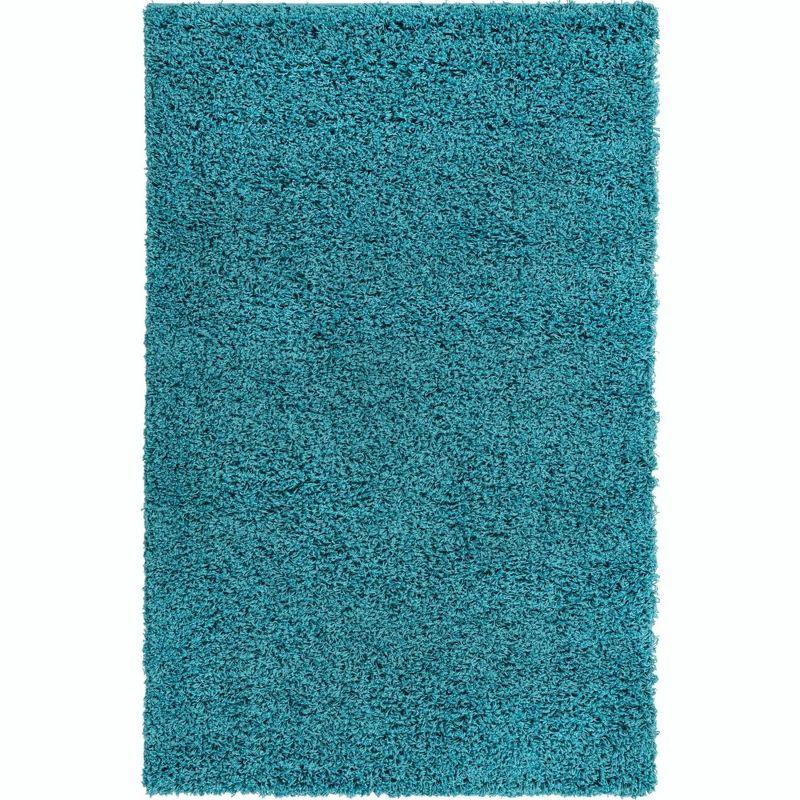 Reversible Deep Aqua Blue Shag Rug 3' 3" x 5' 3" Synthetic Rectangle