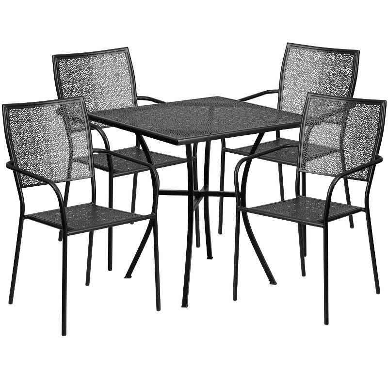 Lark Manor™ Meranda Commercial Grade 28" Square Indoor-Outdoor Steel Patio Table Set with 4 Square Back Chairs