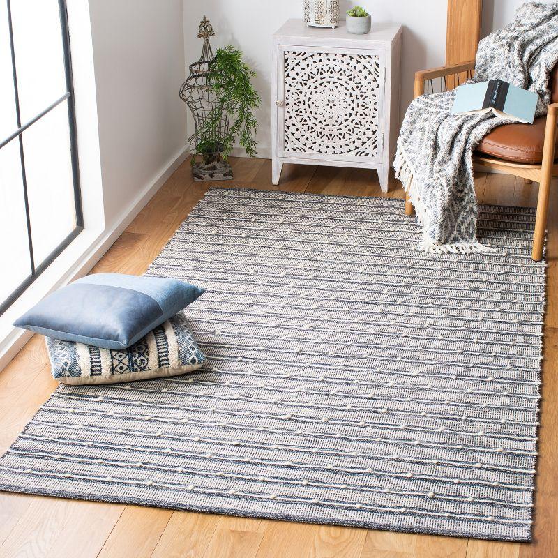 Blue and White Striped Handwoven Wool Area Rug