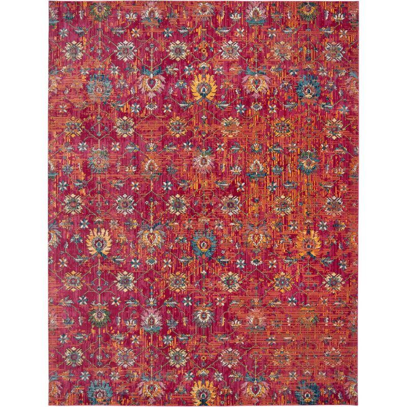 Hand-Knotted Red and Multicolor Cotton Synthetic Area Rug, 8' x 10'