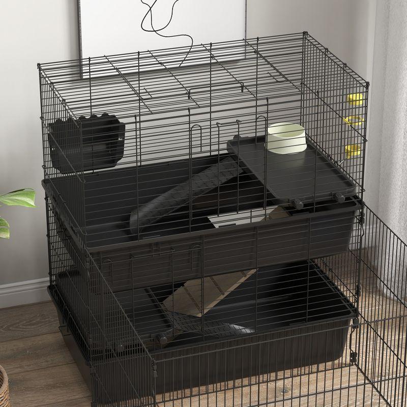 PawHut Small Animal Cage with Playpen, Multi-level Pet Habitat Indoor for Guinea Pigs Hedgehogs Bunnies with Accessories, 42" x 32.5" x 36"