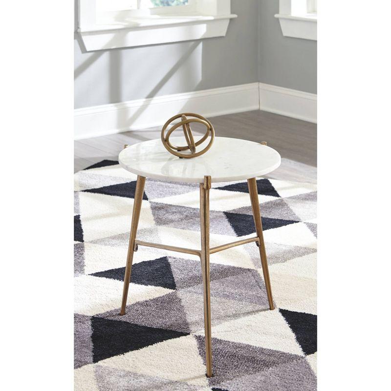 Chadton Side Table White/Gold Finish - Signature Design by Ashley: Marble Top, Antique Gold Base, Round Shape