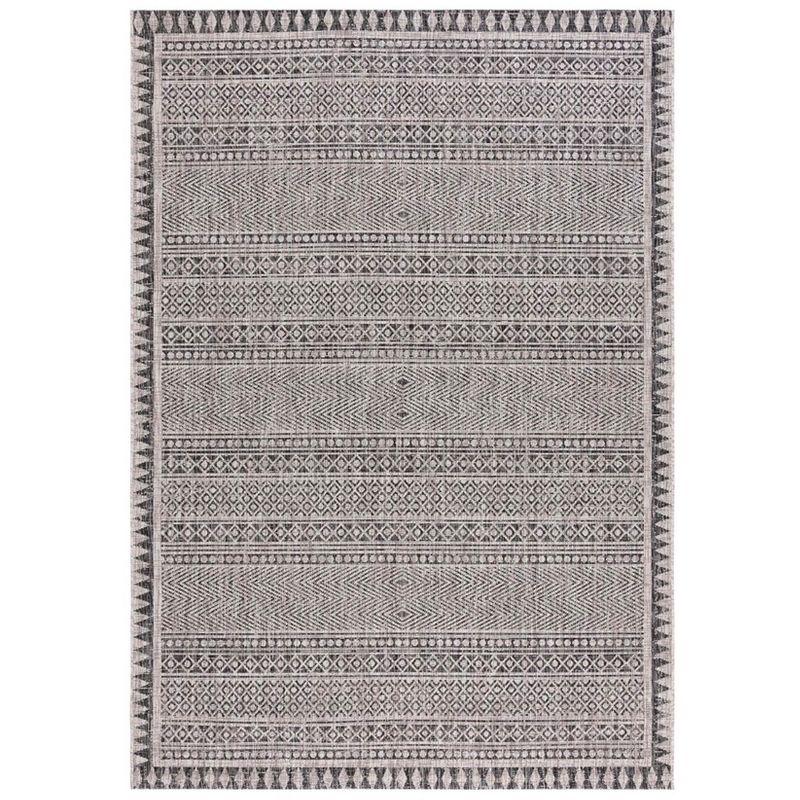 Black and Beige Rectangular Synthetic Area Rug