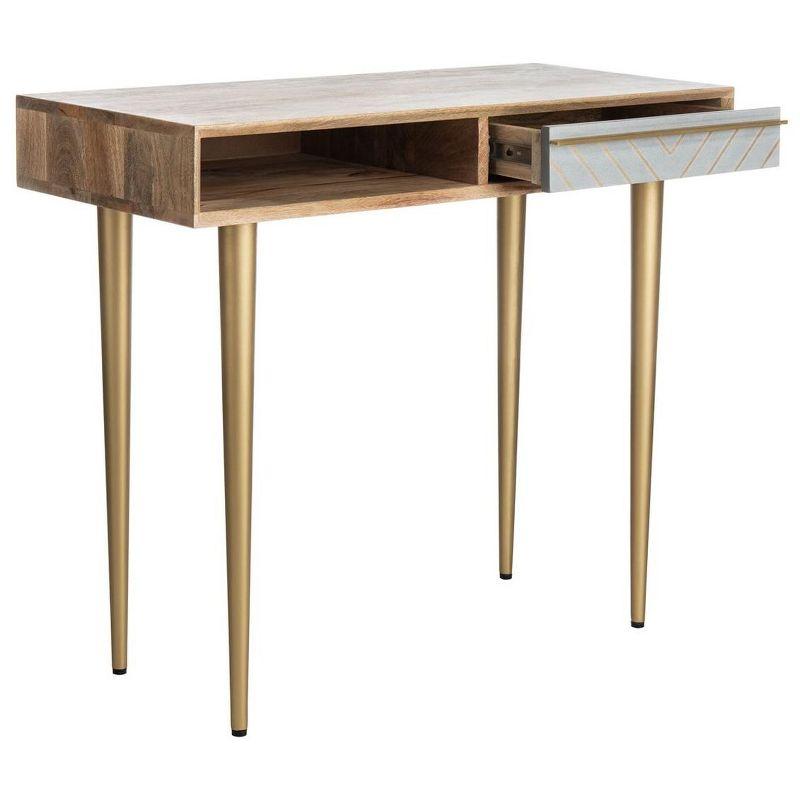 Leni Desk - Natural/Grey Concrete/Brass Legs - Safavieh