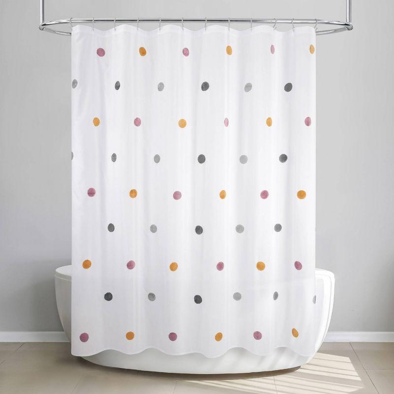 Allure Home Creations Dots Shower Curtain: Polyester Bath Curtain, Microfiber, Buttonhole Top