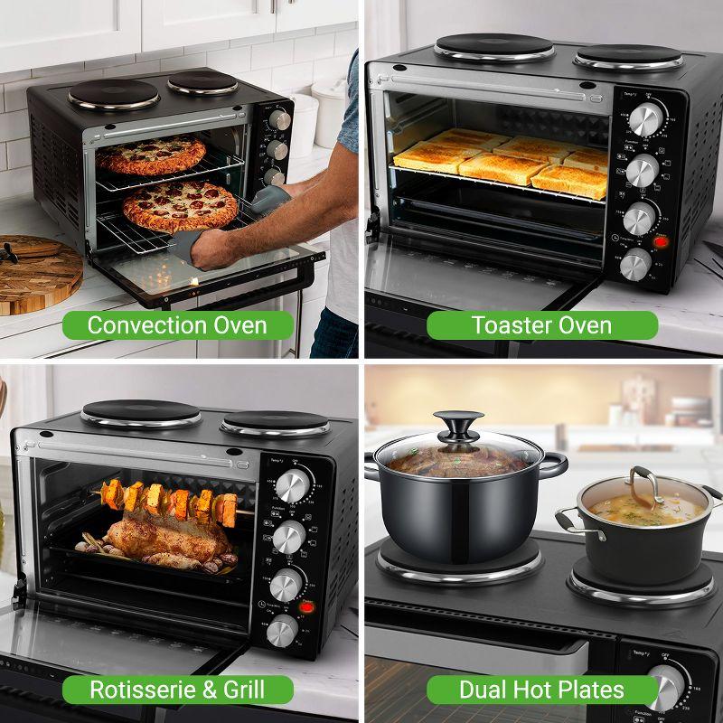 NutriChef 30+ Quart Countertop Convection Oven Cooker - 1500W Heating, Rotisserie, Dual Hot Plates, 120V - Black