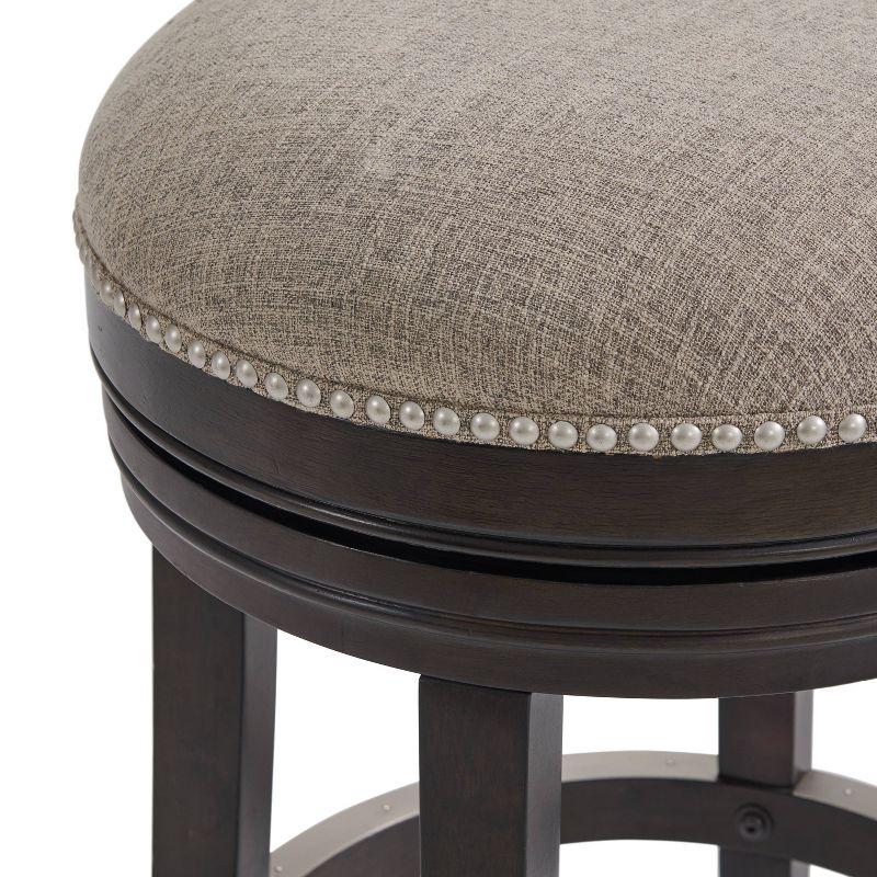 Elegant Dark Brown Swivel Bar Height Stool with Linen Upholstery