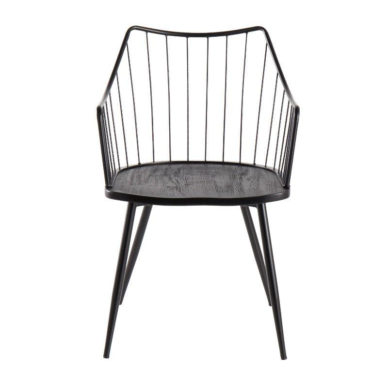 Winston Transitional Black Metal Arm Chair with Wood Seat