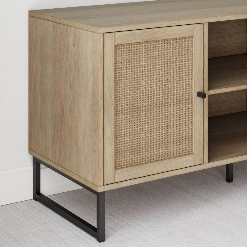 47" Mina Rattan and Wood 2 Door TV Cabinet for TVs up to 59" Light Oak/Matte Black - Nathan James