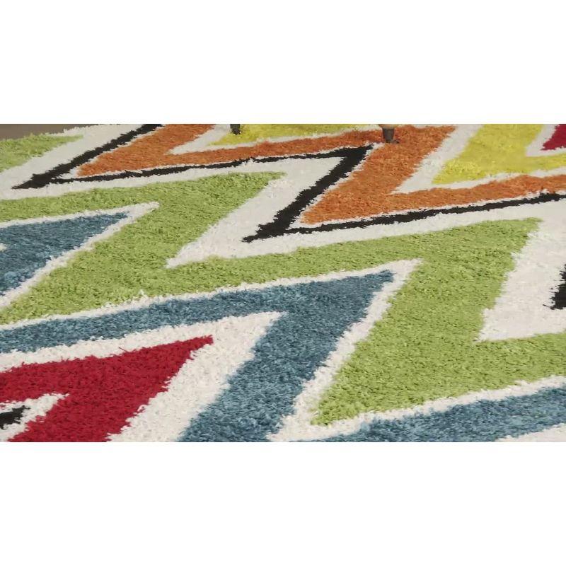 Ivory and Multi High Pile Shag Kids Area Rug